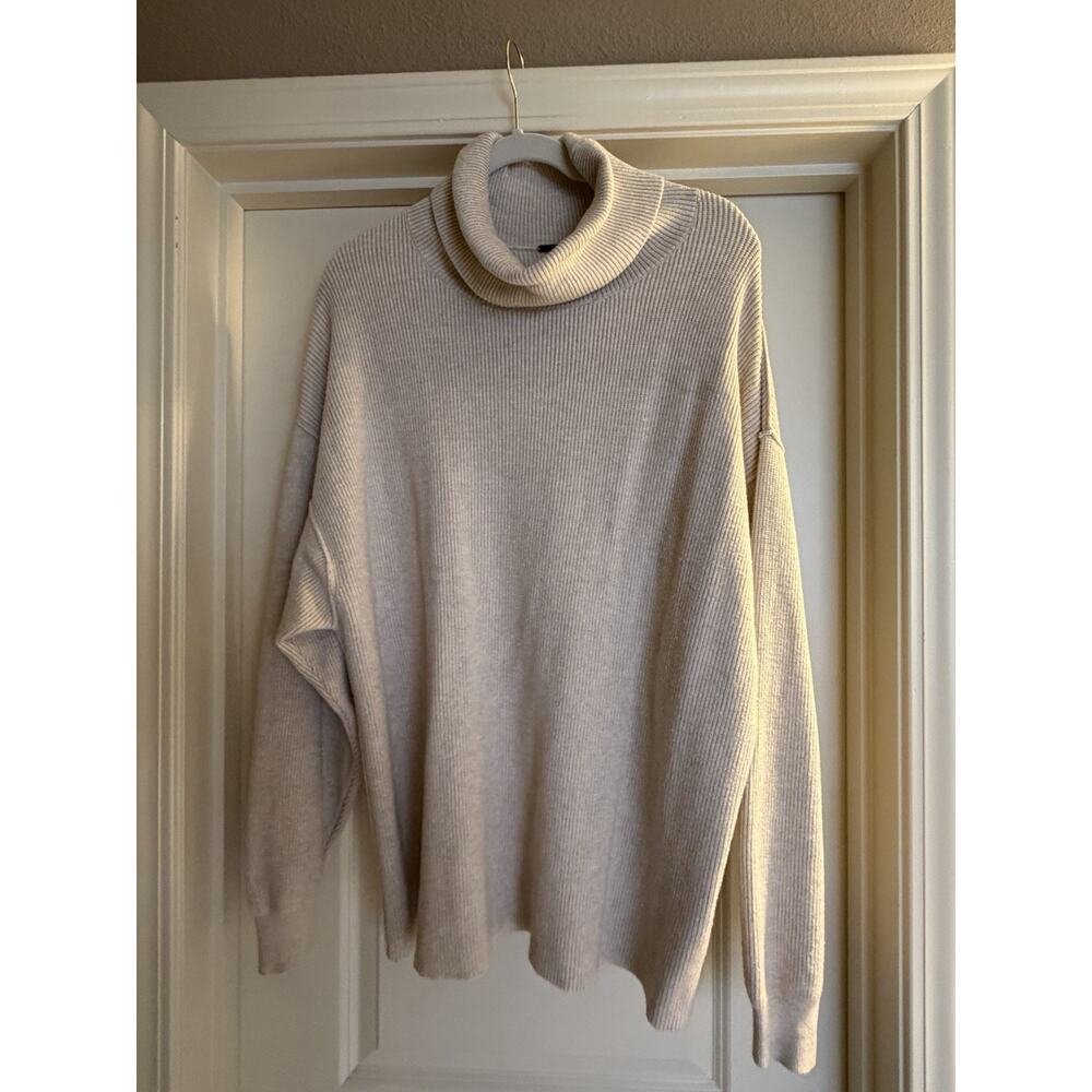 Free People Oatmeal Heather Ribbed Turtleneck Pullover Sweater Women’s Size M